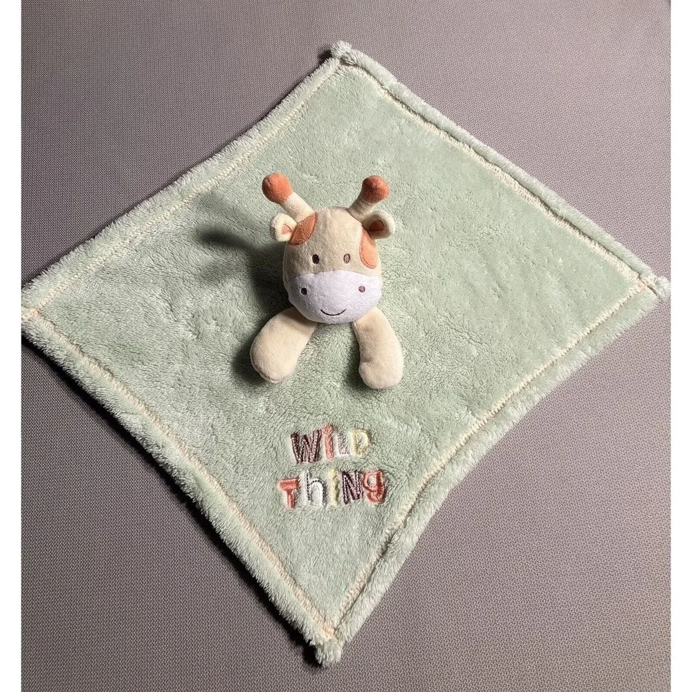 Baby Gear Blanket Security Lovey Giraffe Green Yellow Wild Thing Embroidered